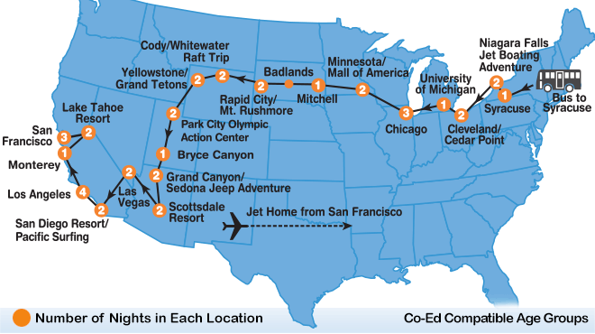 itinerary map of Crossroads summer travel program for teenagers